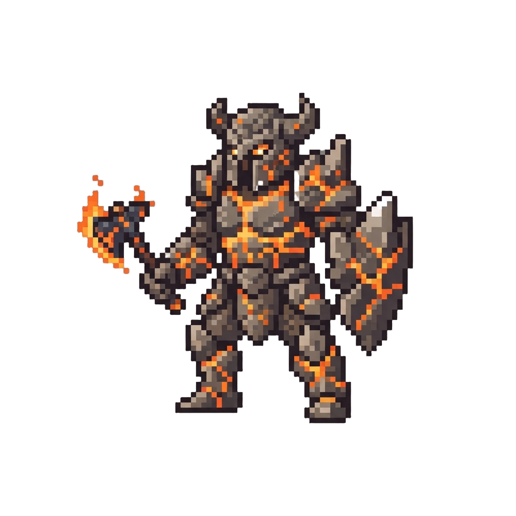 A Volcanic Warrior with Glowing Lava Cracks and Rock Armor