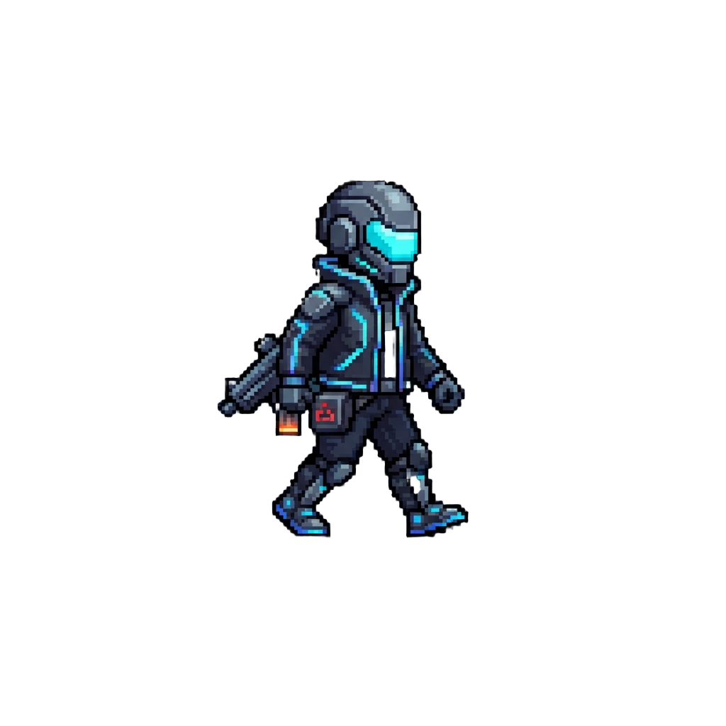 A Futuristic Cyberpunk Character Walking Through a Neon-lit City