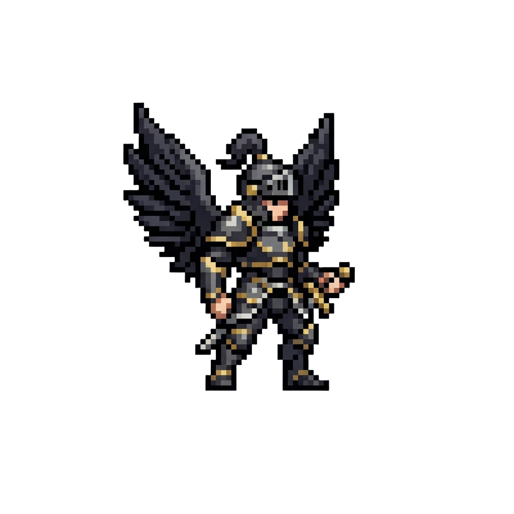 A Dark Angel with Black-and-gold Armor and Huge Dark Wings