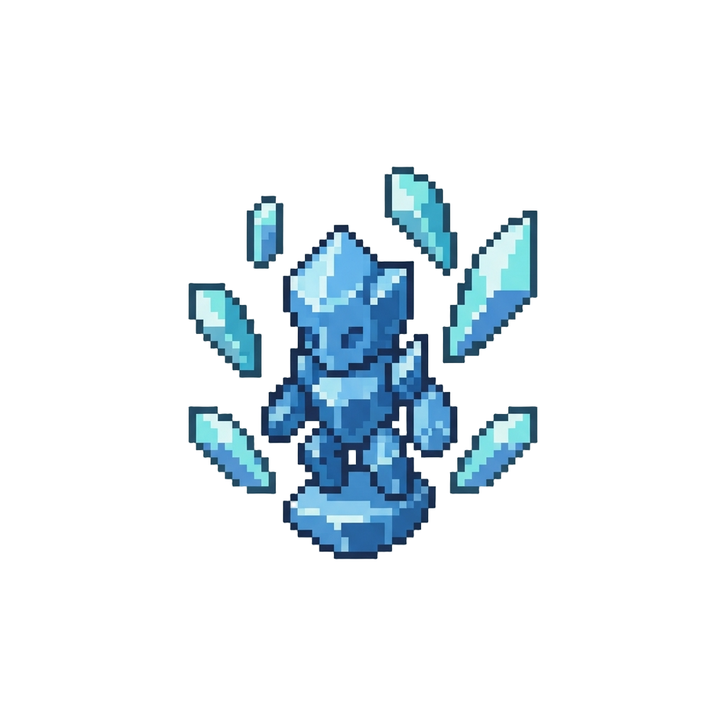 A Crystal Character with Giant Floating Crystal Shards Around Them