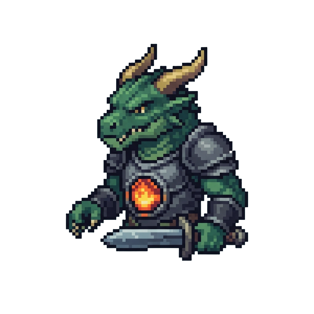 A Dragon Warrior with Scales, Horns, and a Glowing Fiery Core