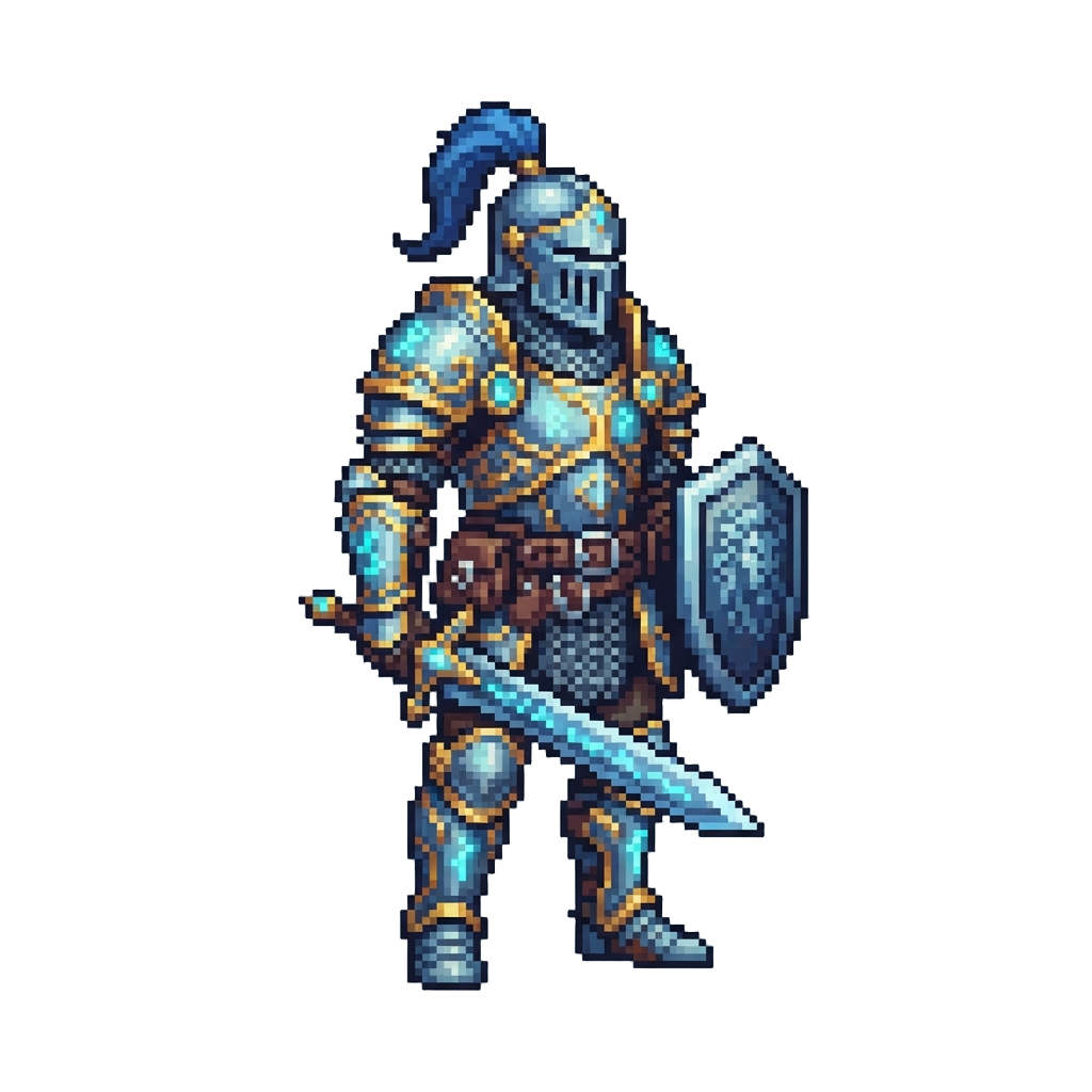 A Powerful Fantasy Adventurer with Enchanted Glowing Armor