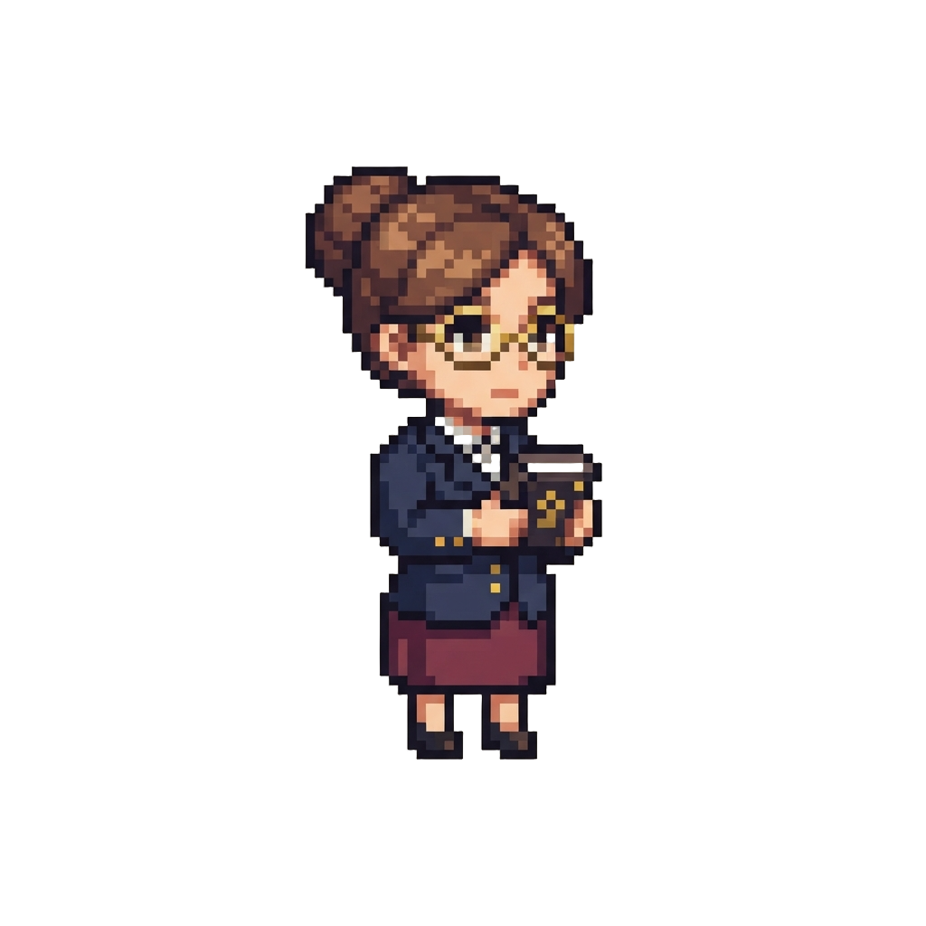A Scholarly Librarian Waifu Figurine with Round Glasses