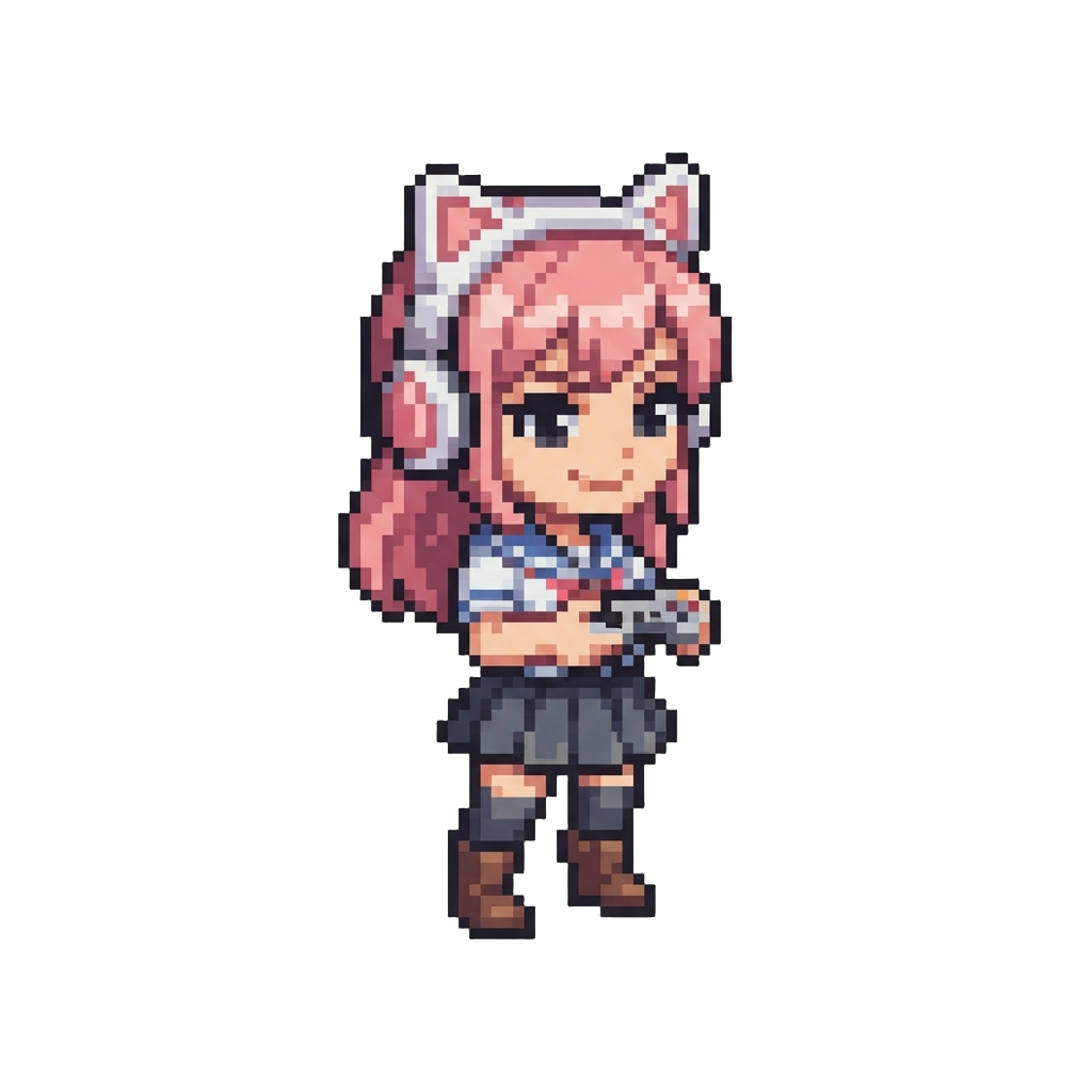 A Cute Gamer Waifu Figurine Holding a Mini Controller