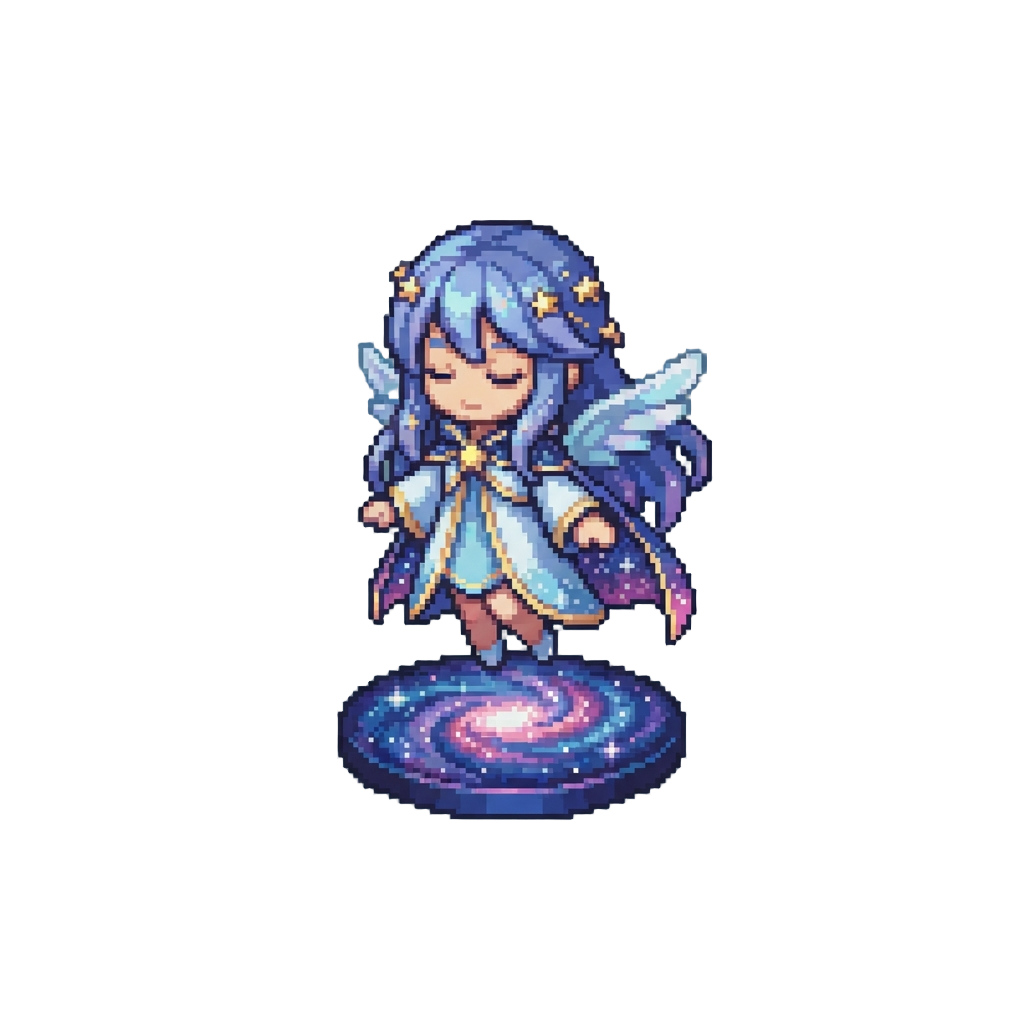 A Celestial Starchild Waifu Figurine Floating on a Mini Galaxy Base