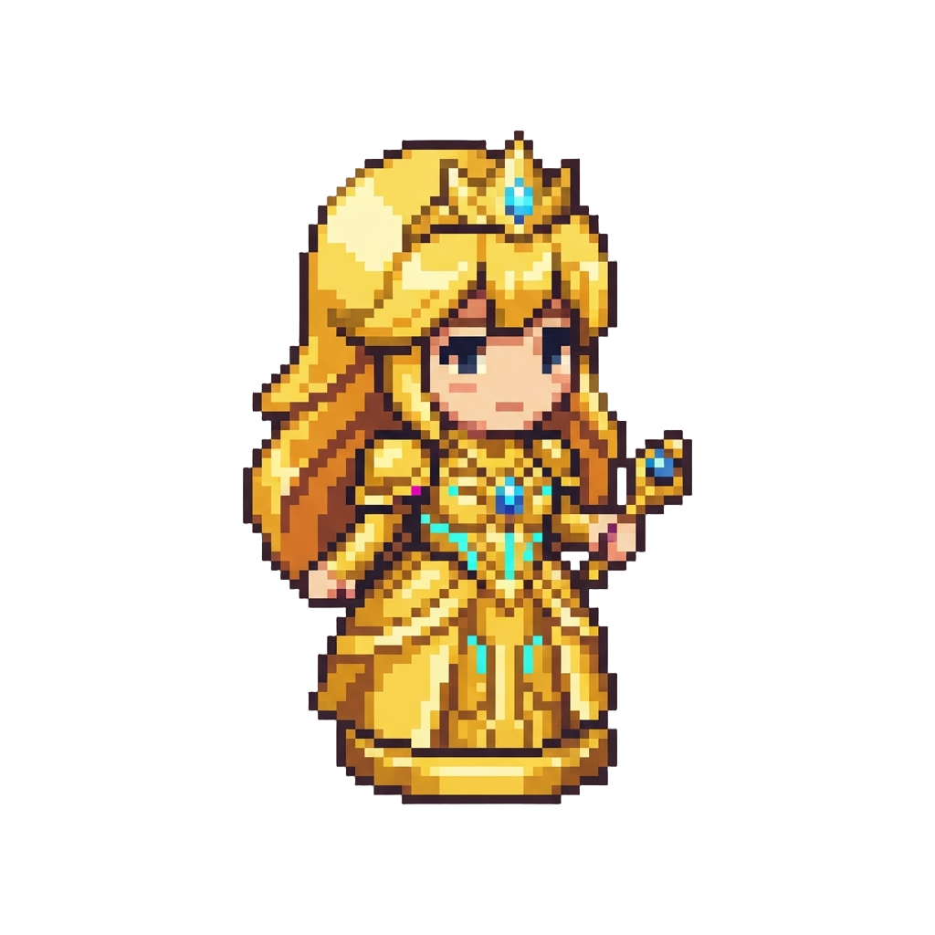 A Radiant Golden Cyber-princess Waifu Figurine