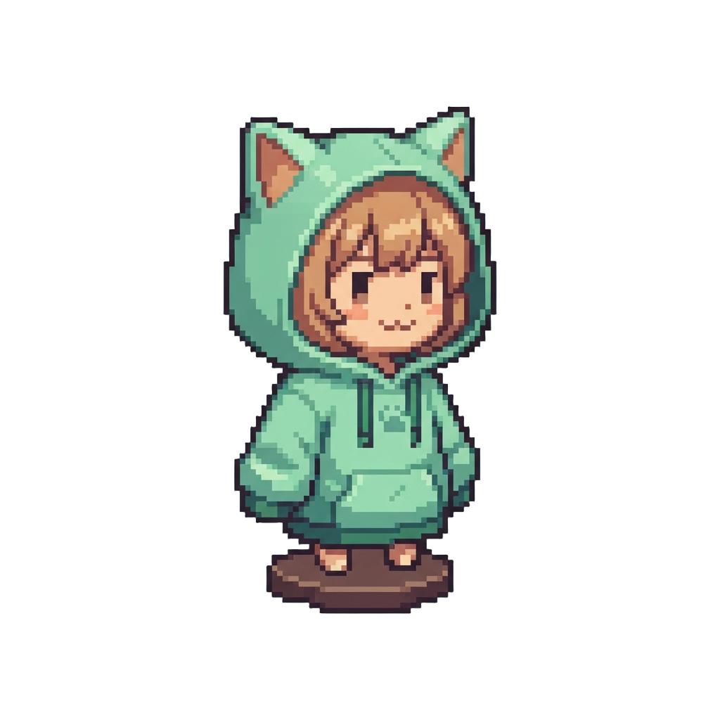 A Cozy Cat-ear Waifu Figurine Wearing Oversized Hoodie