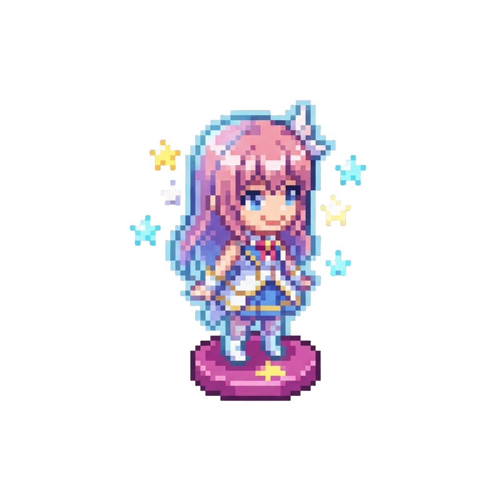 A Holographic Idol Waifu Figurine Surrounded by Floating Stars