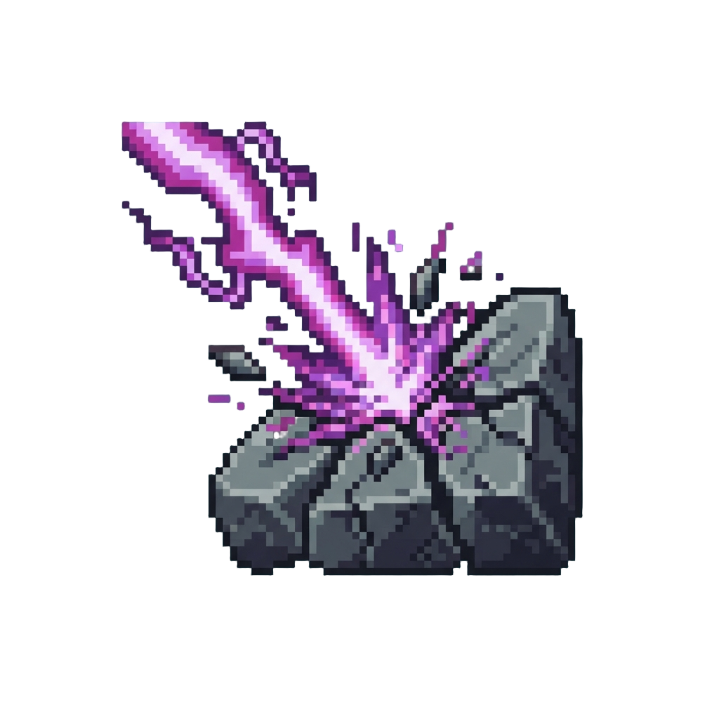 A Violent Purple Lightning Beam Shattering Stone