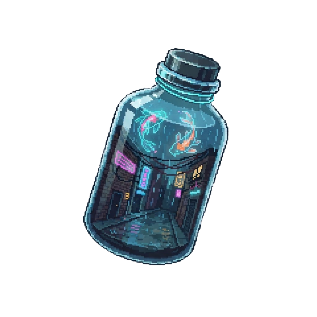 A Moody Cyberpunk Alleyway with Giant Holographic Koi Fish Floating in Rain