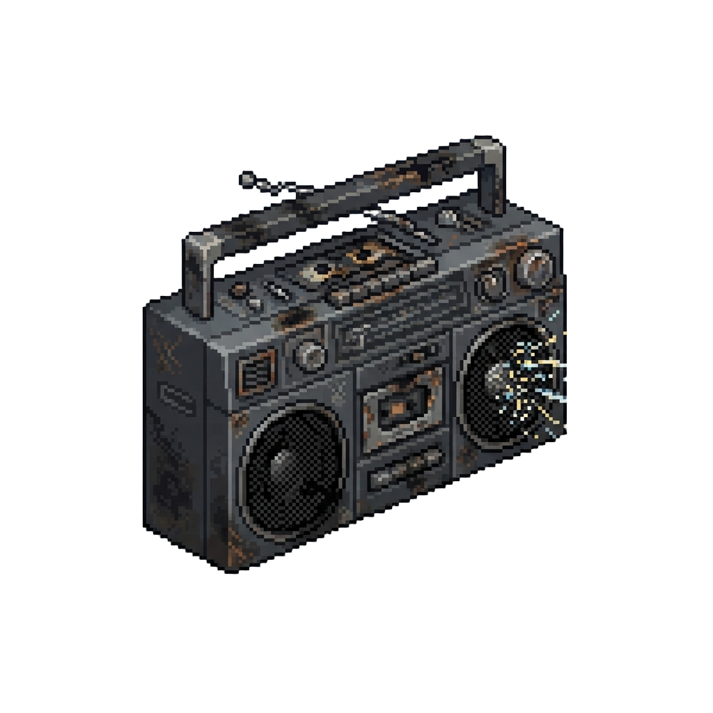 A Scorched Classic Boombox Blasting Static