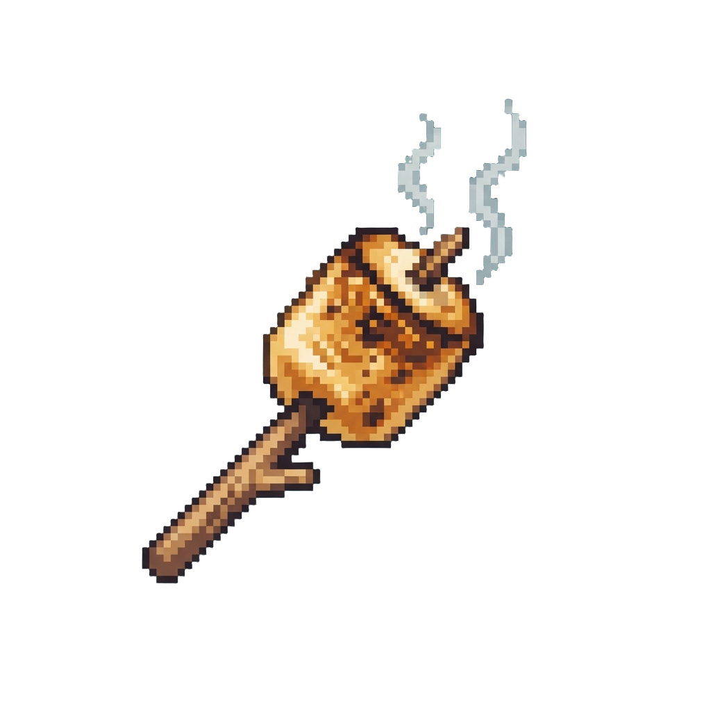 A Single Smoking Roasted Marshmallow on a Stick