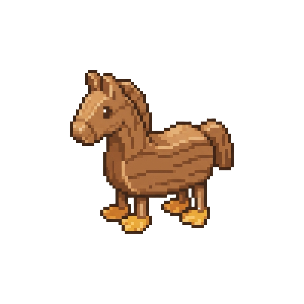 A Wooden Horse with Tiny Duck Feet