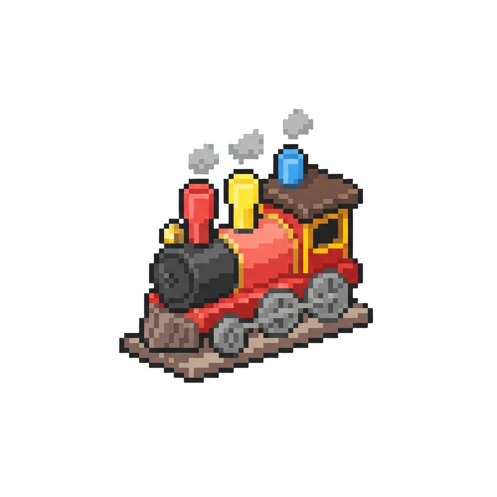 A Toy Train with Mismatched Rainbow Smoke Stacks