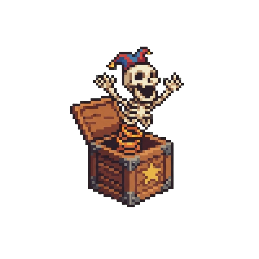 A Chatterbox Skeleton Puppet Popping Out of a Box