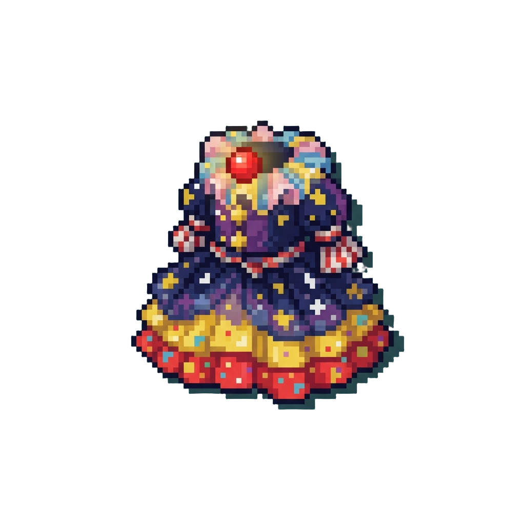 A Starry Tulle Clown Gown with a Glowing Bulb Nose