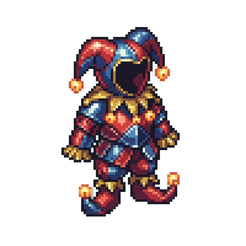 A Shiny Metallic Circus Jester Costume with Glowing Bells