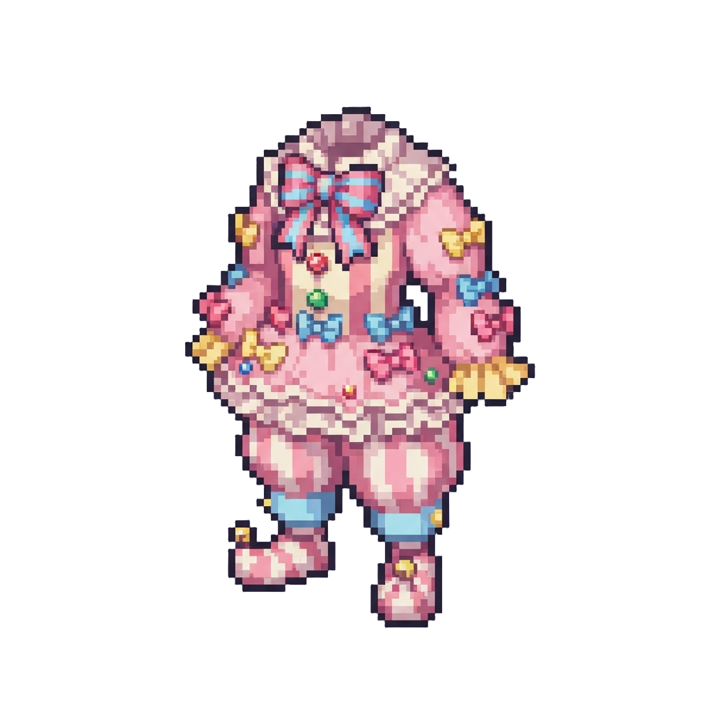 A Sweet Confection-themed Clown Suit with Ribbon Bows