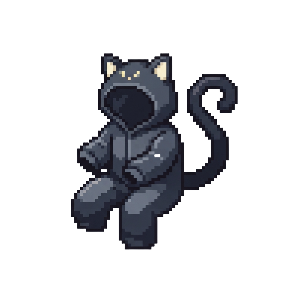 A Bright Black-cat Jumpsuit with a Curling Tail