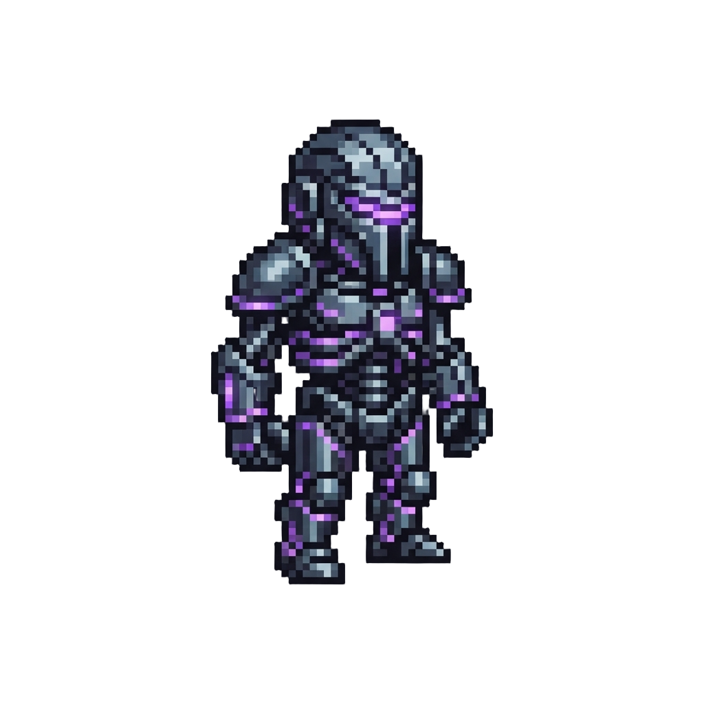 A Shimmering Cyber-skeleton Armor with Purple Neon Glow