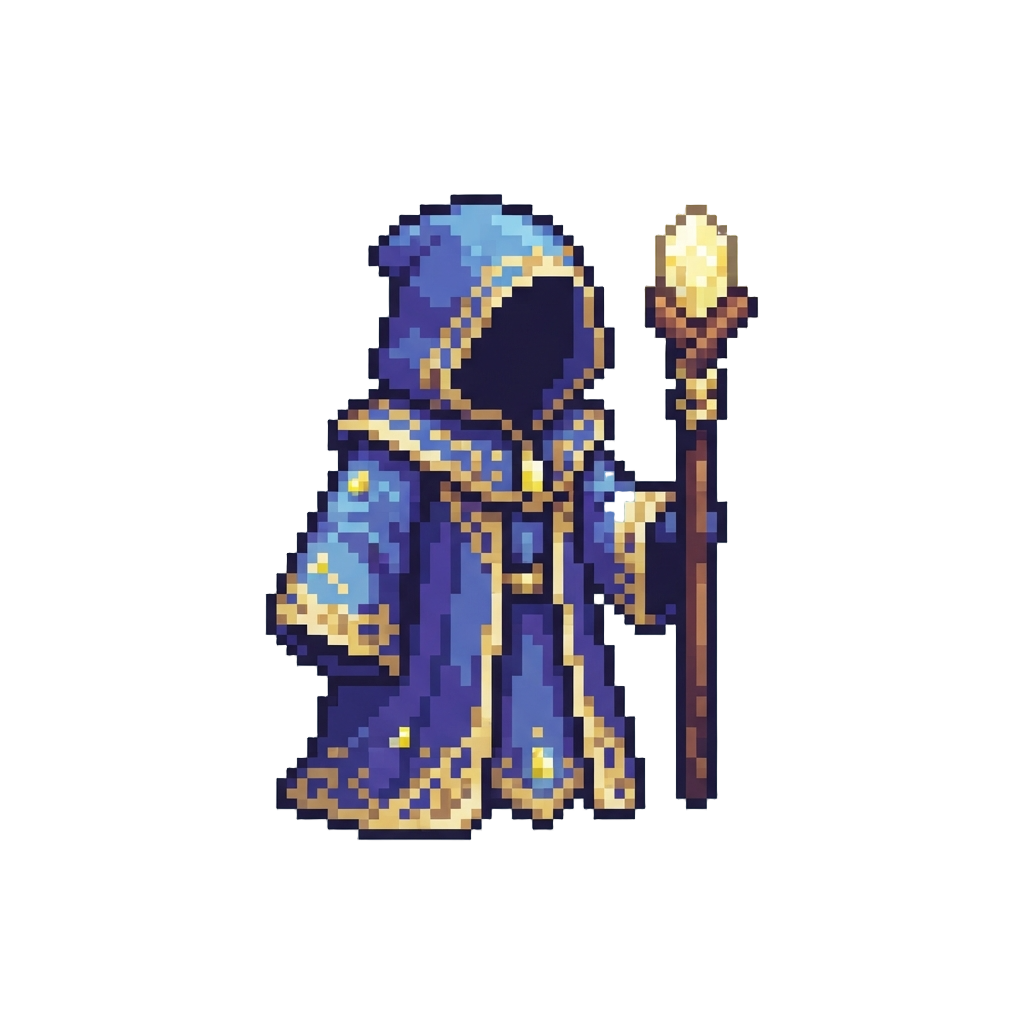 A Majestic Radiant Wizard Robe with a Light-up Staff