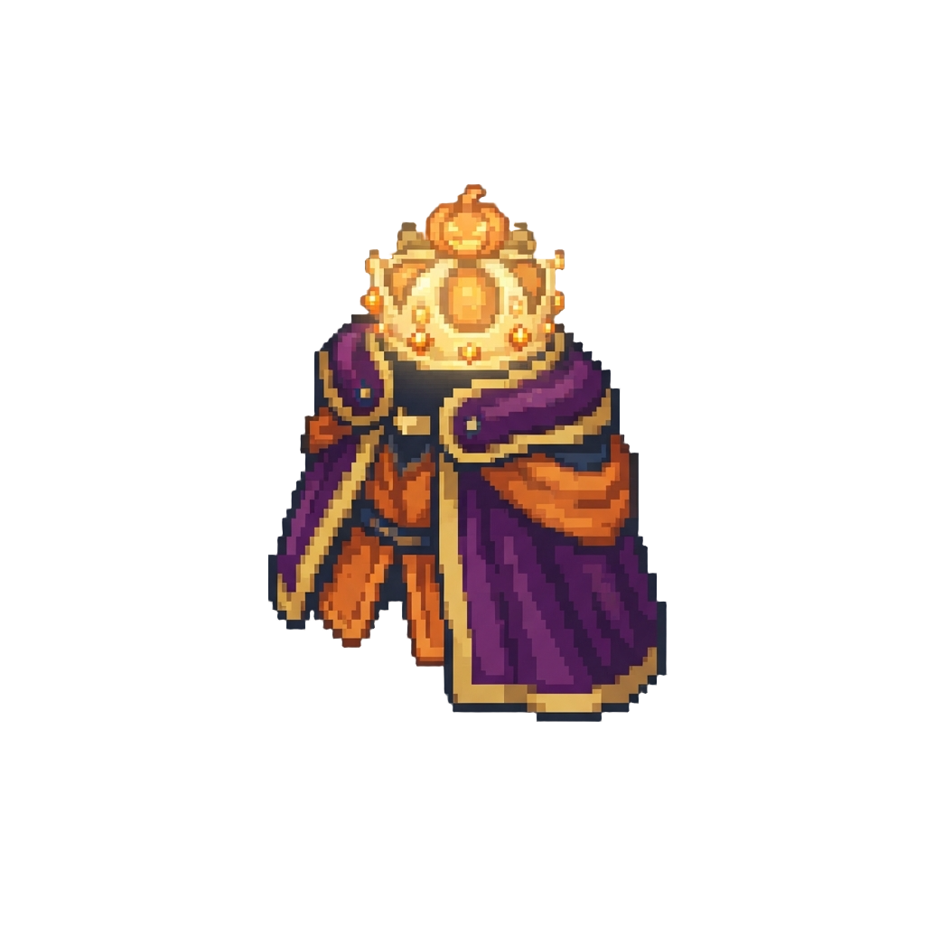 A Magical Pumpkin King Attire with an Illuminated Crown