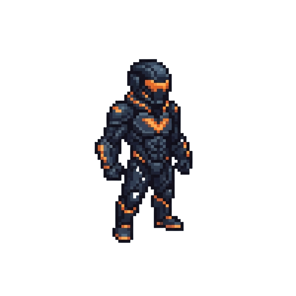 A Sleek Midnight Superhero Suit with Glowing Orange Accents