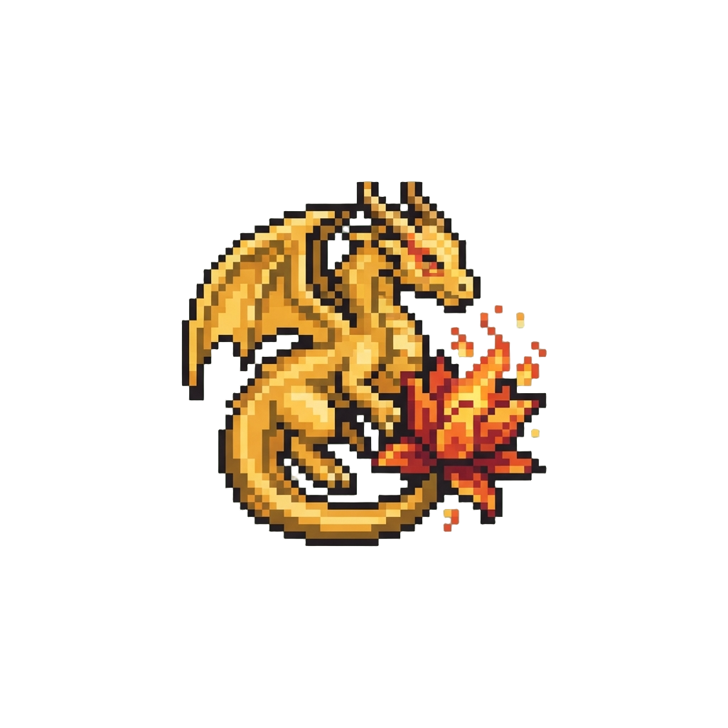 A Radiant Golden Dragon and Fiery Blossom Motif