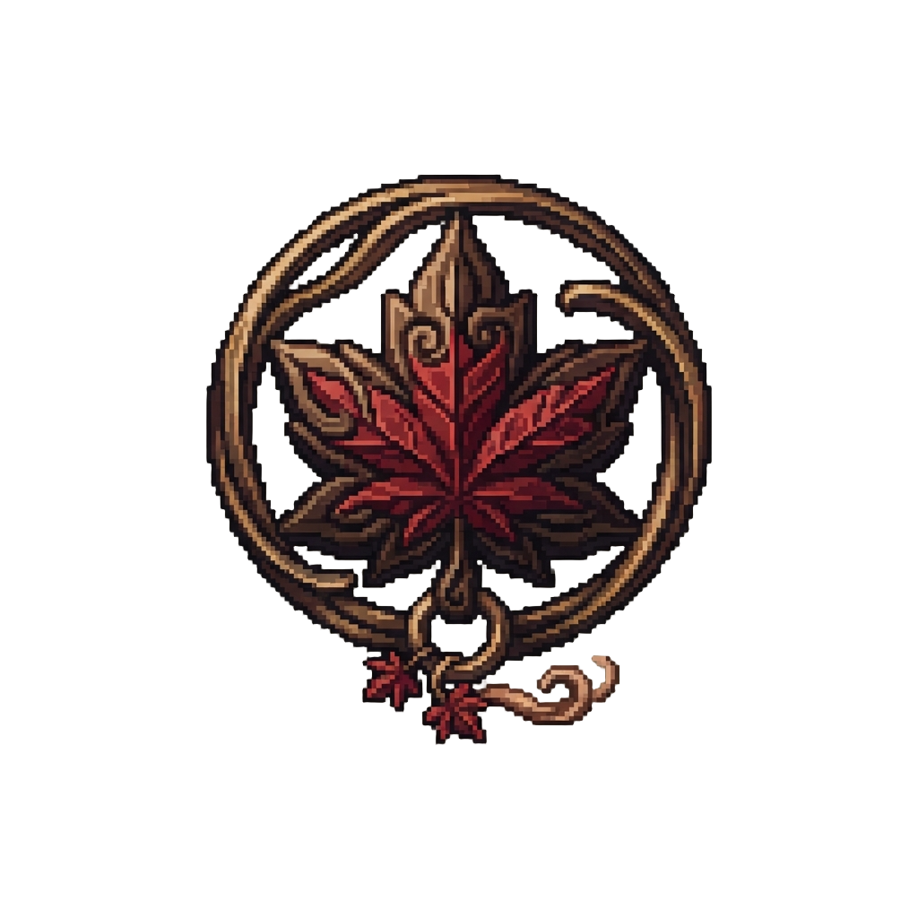 A Deep Crimson Maple and Autumn Wind Motif