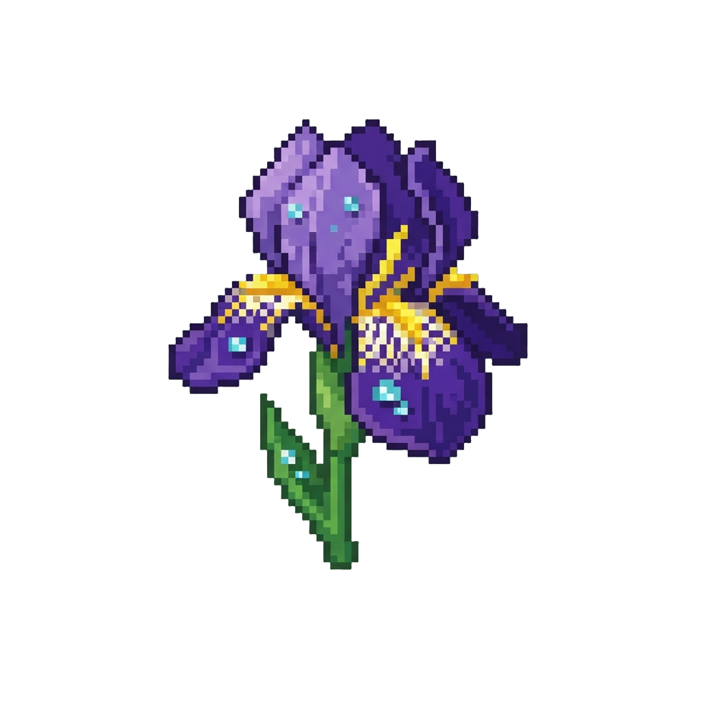 A Royal Purple Iris and Morning Dew Motif