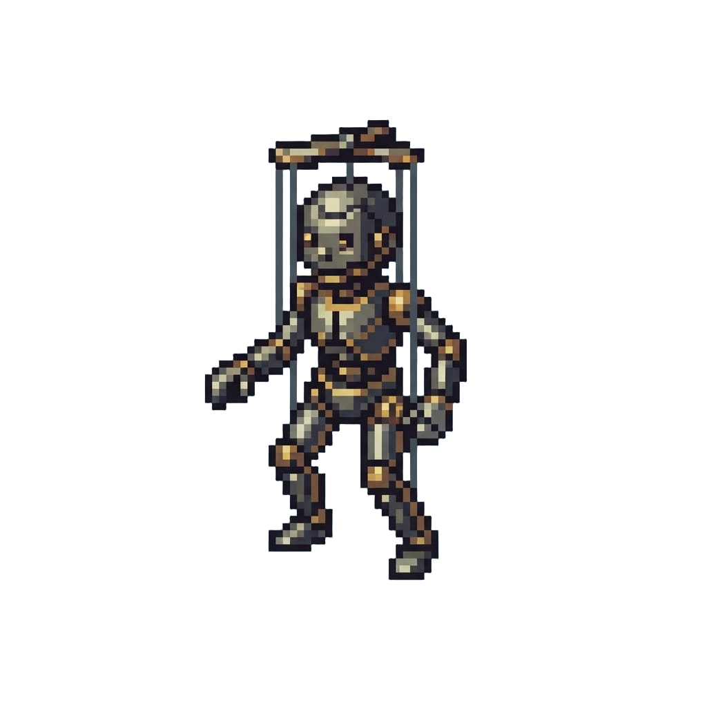 A Metallic Marionette Puppet Figure