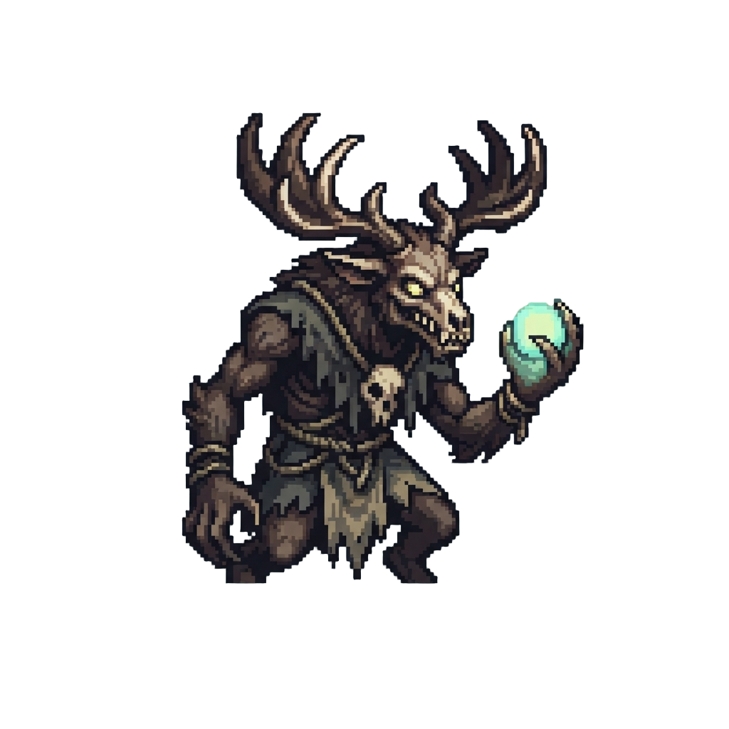 A Eerie Glowing Wendigo Figure with Large Antlers