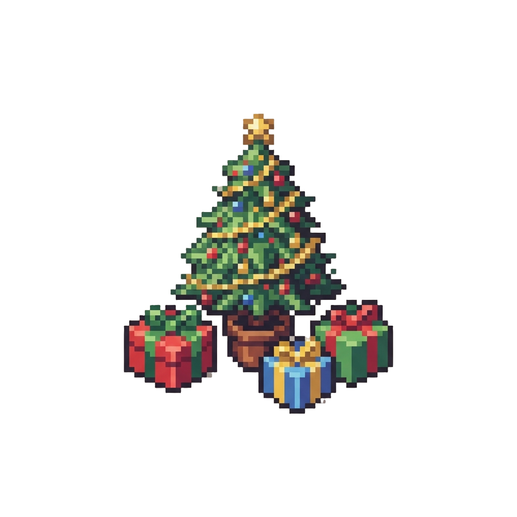 A Tiny Festive Christmas Tree Surrounded by Wrapped Gifts