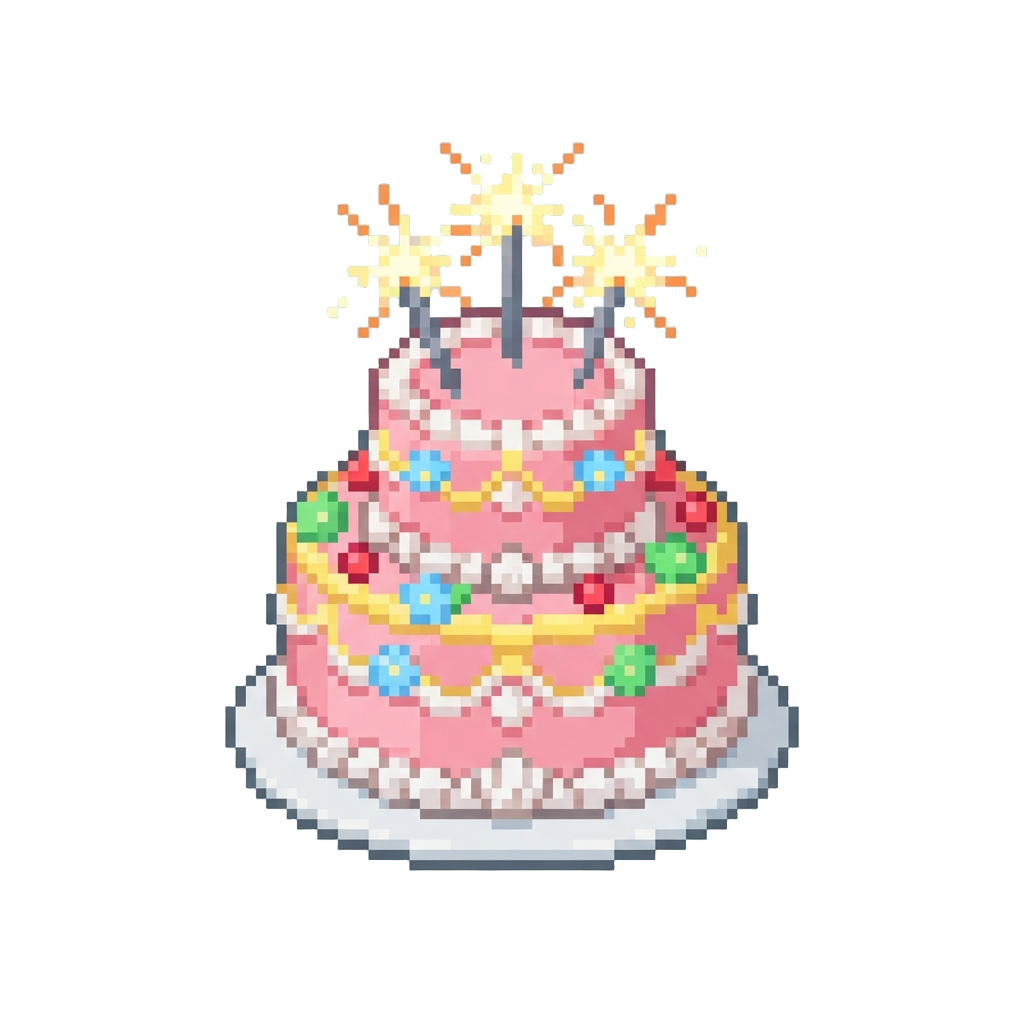 A Giant Decorated Birthday Cake with Lit Sparklers