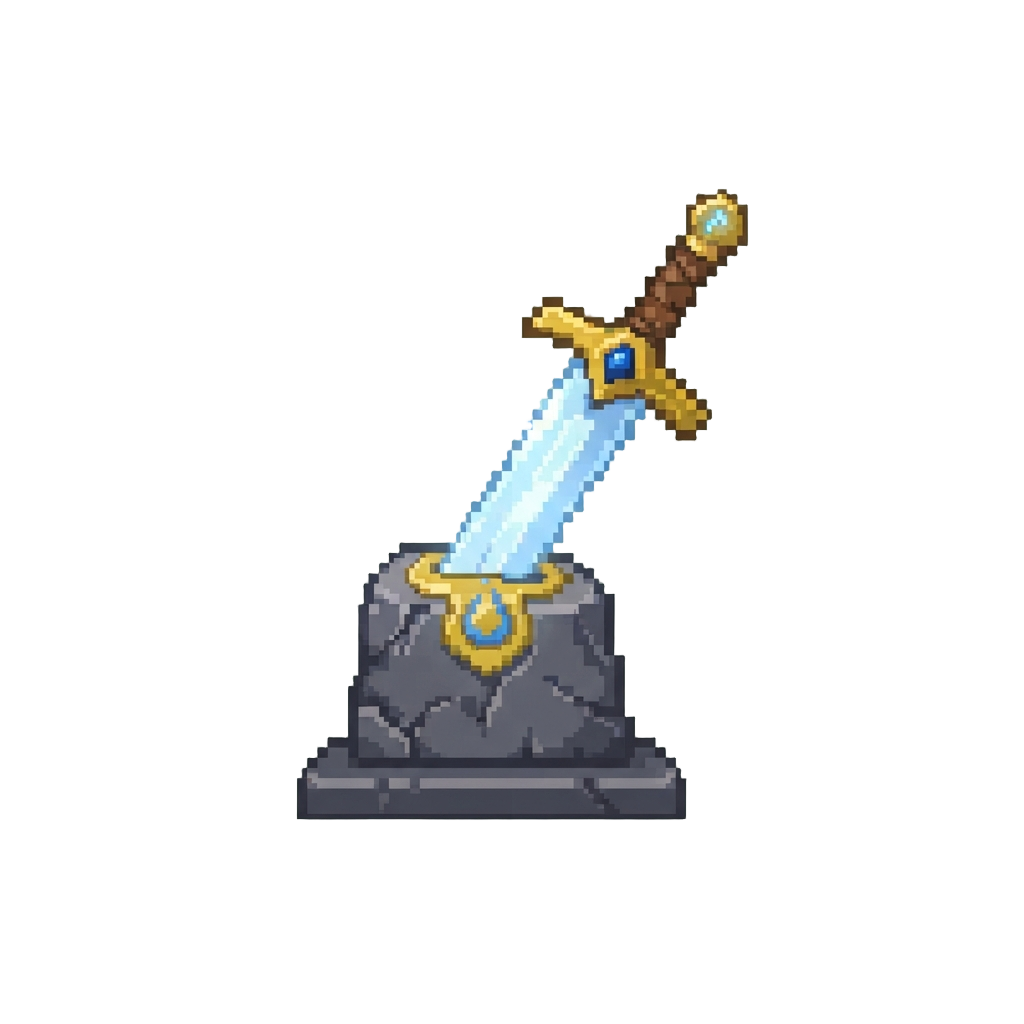 A Legendary Glowing Magic Sword Stuck in a Pedestal