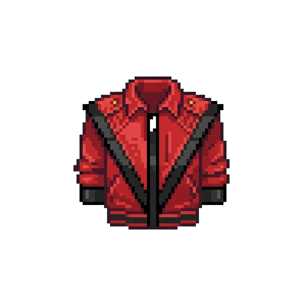 The Thriller Red Leather Jacket with Black V-shaped Stripes Outfit