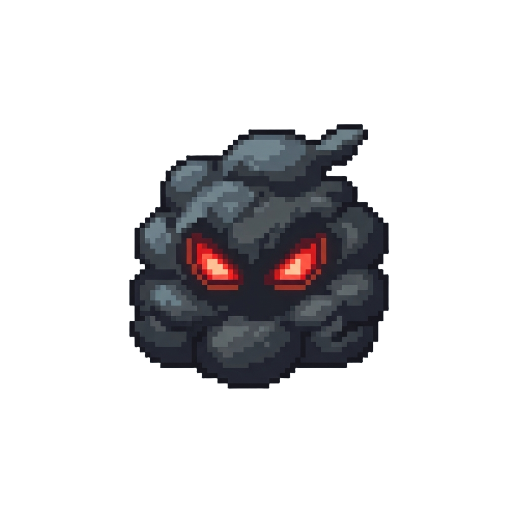 A Pair of Glowing Red Eyes in a Soot Cloud