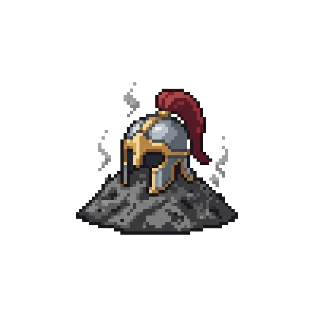 A Smoking Pile of Ash with a Heroic Helmet on Top