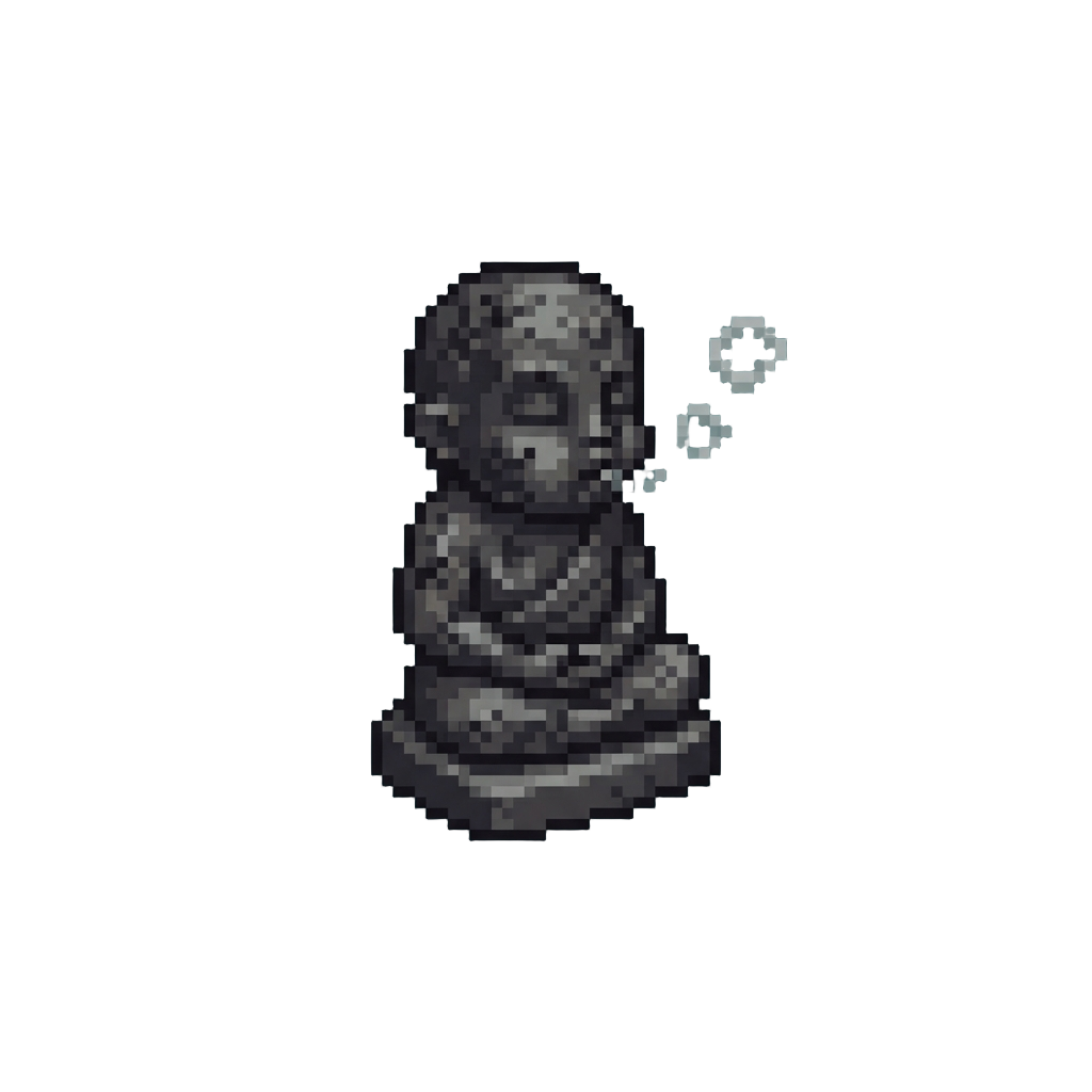 A Black-burnt Statue Puffing Tiny Smoke Rings