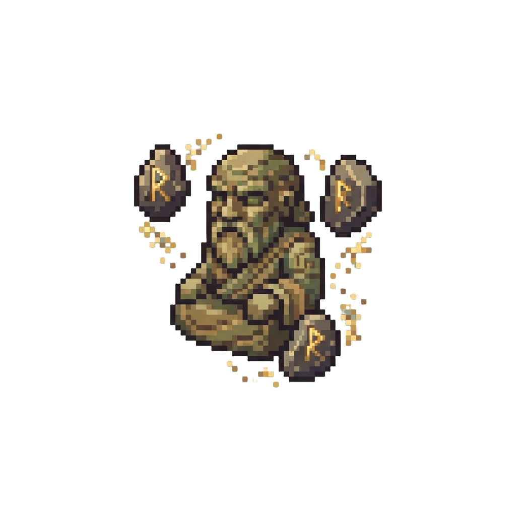 The God of Earth, Surrounded by Levitating Carved Runic Stones and Amber Dust