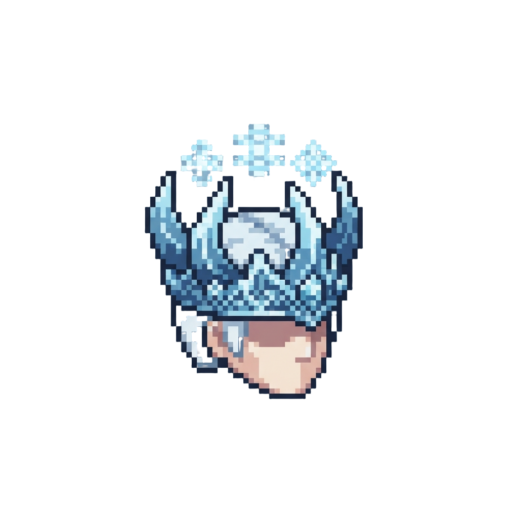The God of Ice, Crowned with Crystalline Frosted Horns and Floating Snow Sigils