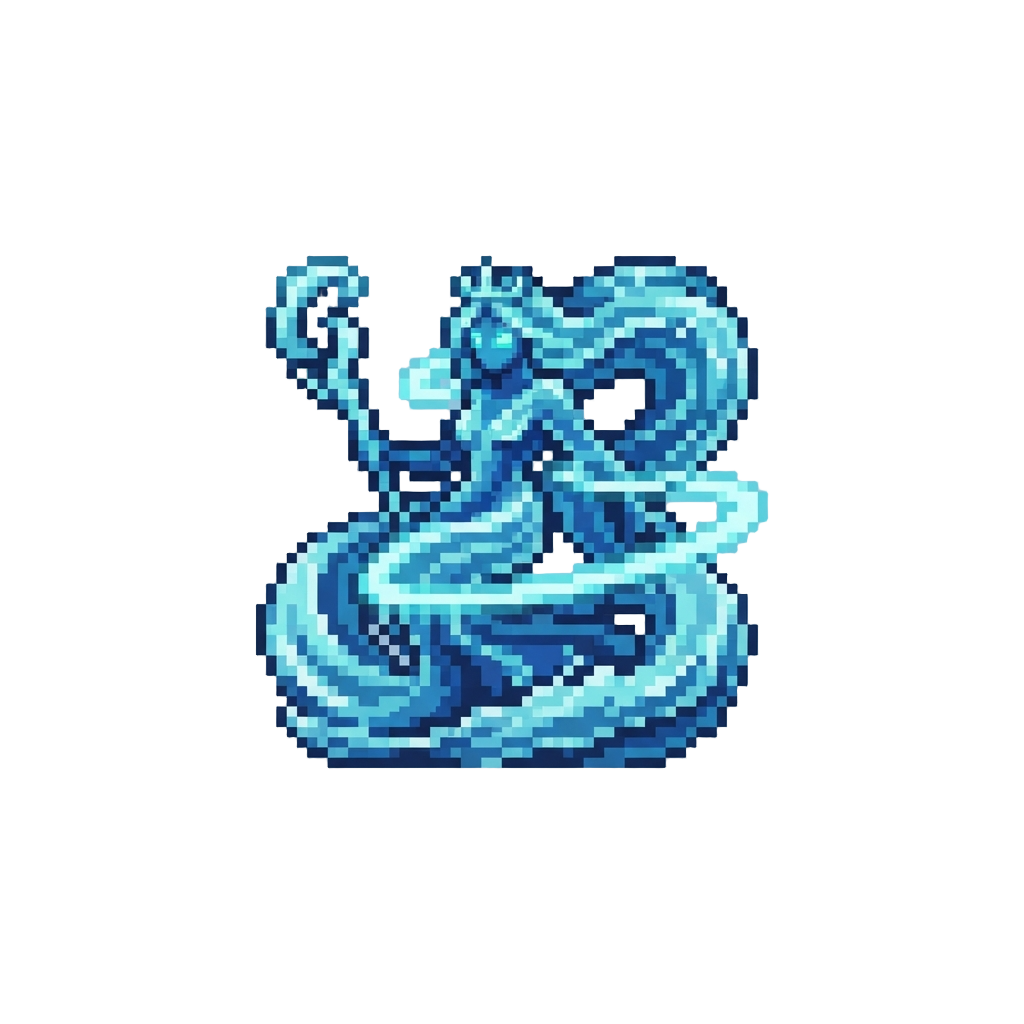 The God of Water, Enveloped in Fluid Oceanic Currents and Glowing Aqua Rings