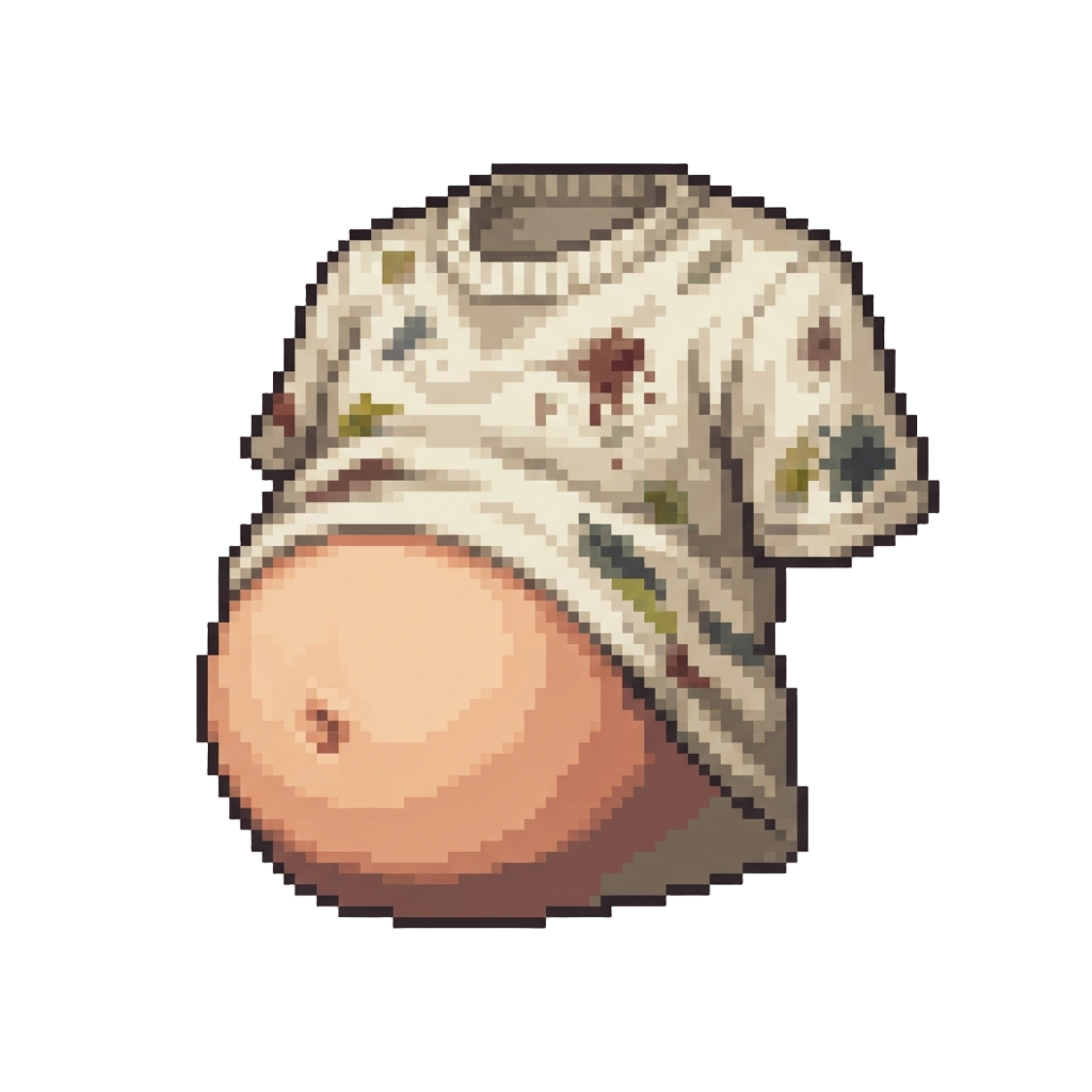A Stain-covered Undershirt with a Massive Bare Belly Sticking Out
