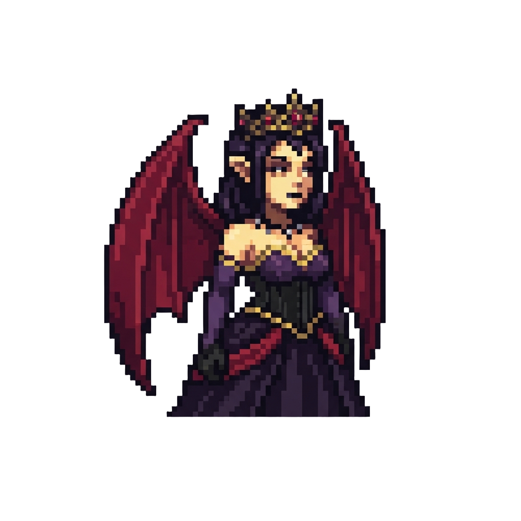 A Regal Dark-gothic Succubus with Velvet Wings and Crown