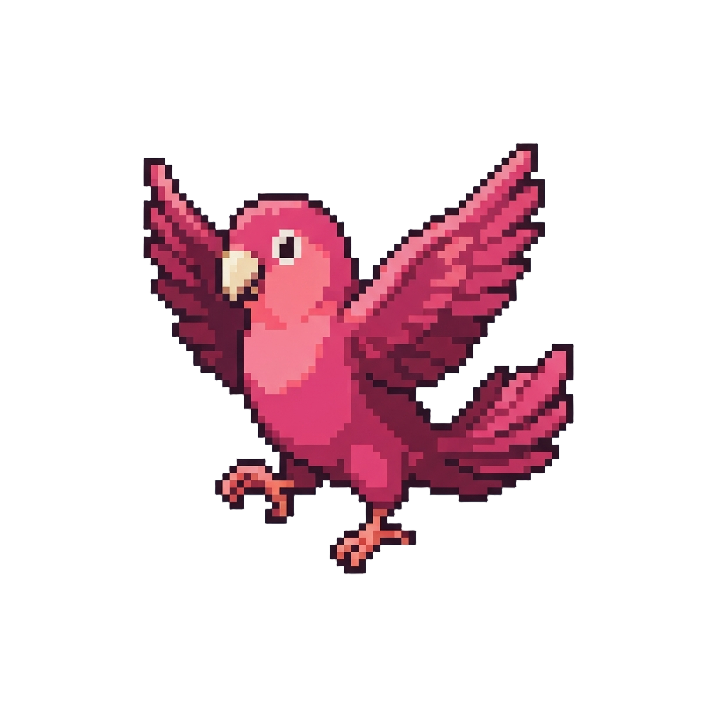 A Giant Vibrant Rose-colored Love Bird Striking Exaggerated Dance Poses