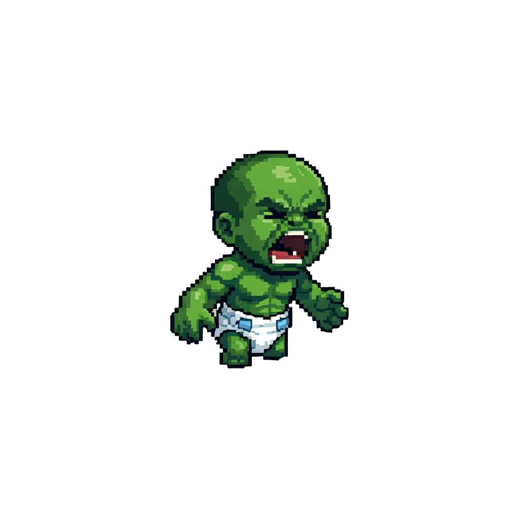 A Tiny Baby Hulk Screaming in a Torn Miniature Diaper