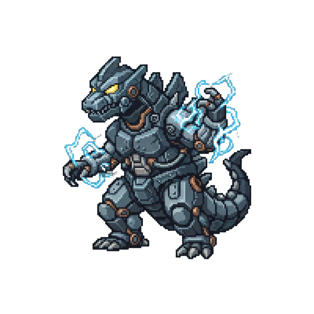 A Massive Cybernetic Kaiju-style Giant Sparking with Electricity