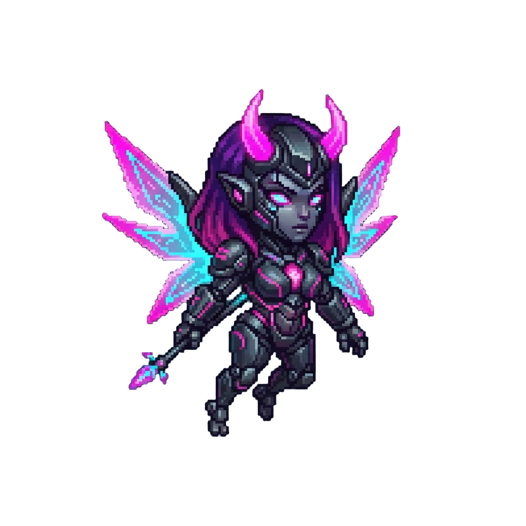 A Glowing Neon-cyber Succubus with Holographic Energy Wings