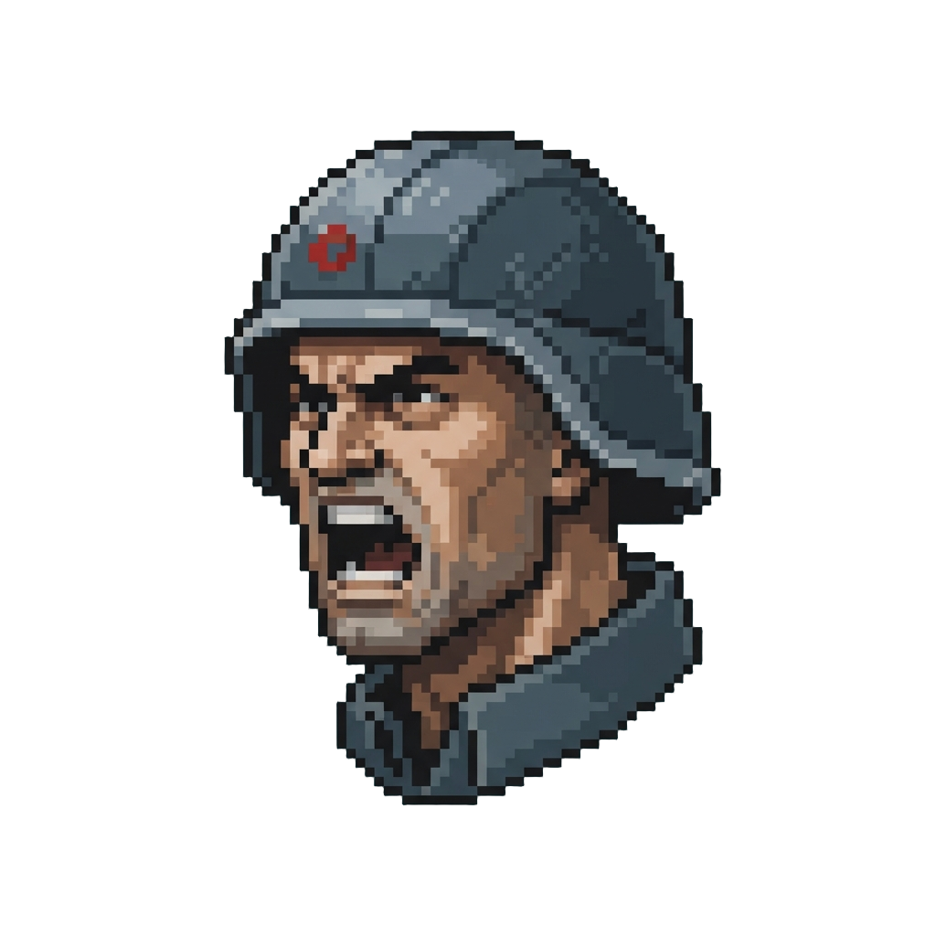 A Stern Militaristic Clone Head Shouting Loudly