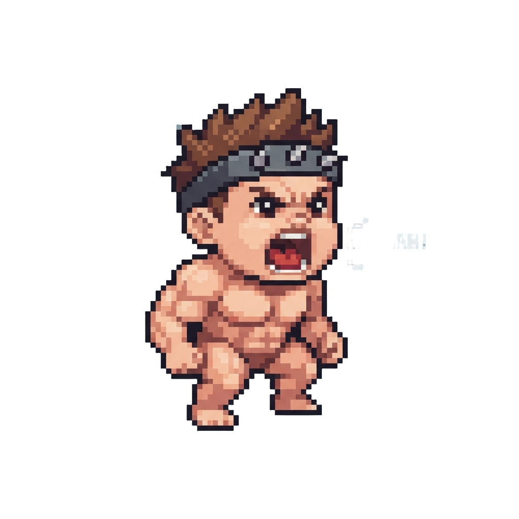 A Screaming Muscle Baby Wearing a Tiny Spiked Headband